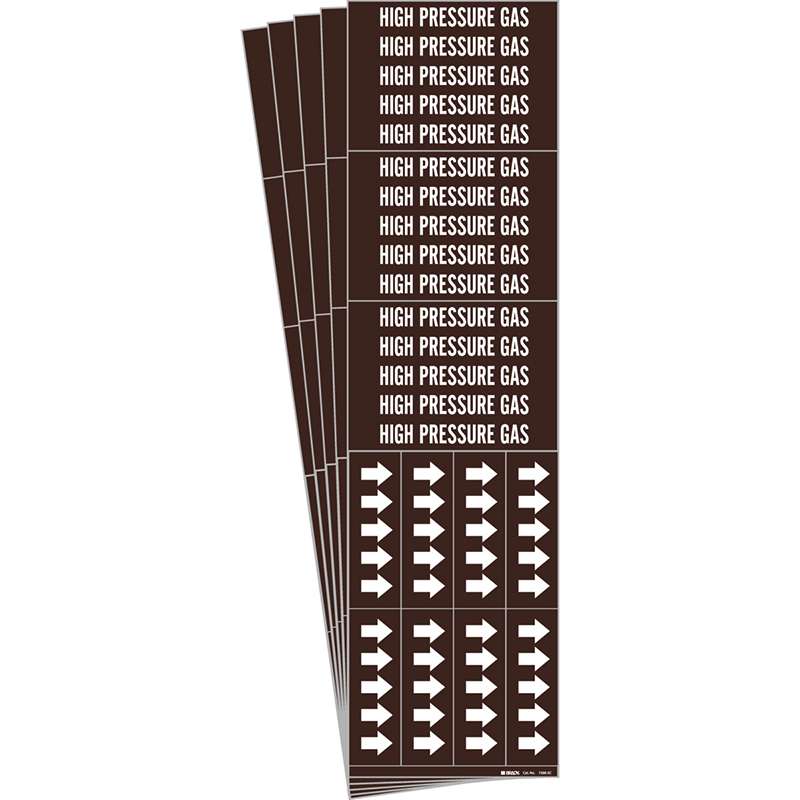 HIGH PRESSURE GAS Pipe Marker Style 3C Arrows White on Brown 3 per Card, 5 PK