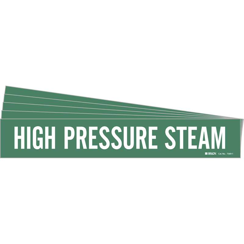 HIGH PRESSURE STEAM Pipe Marker Style 1 White on Green 1 per Card, 5 PK