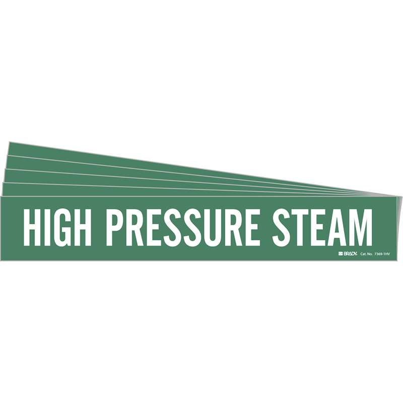 HIGH PRESSURE STEAM Pipe Marker Style 1HV White on Green 1 per Card, 5 PK