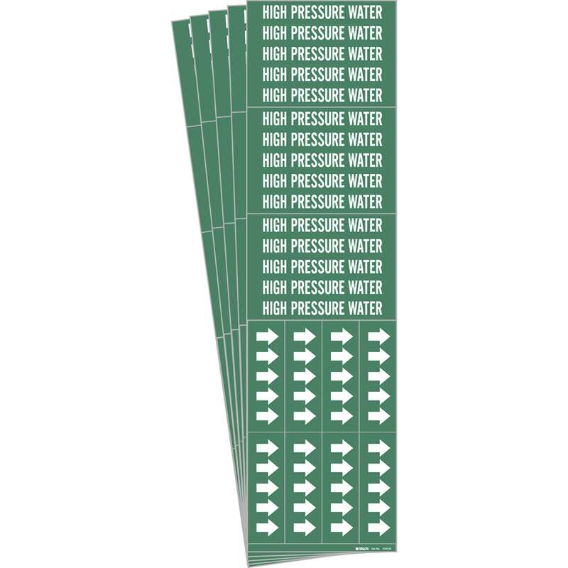 HIGH PRESSURE WATER Pipe Marker Style 3C Arrows Vinyl WT on GN 3 per Card, 5 PK
