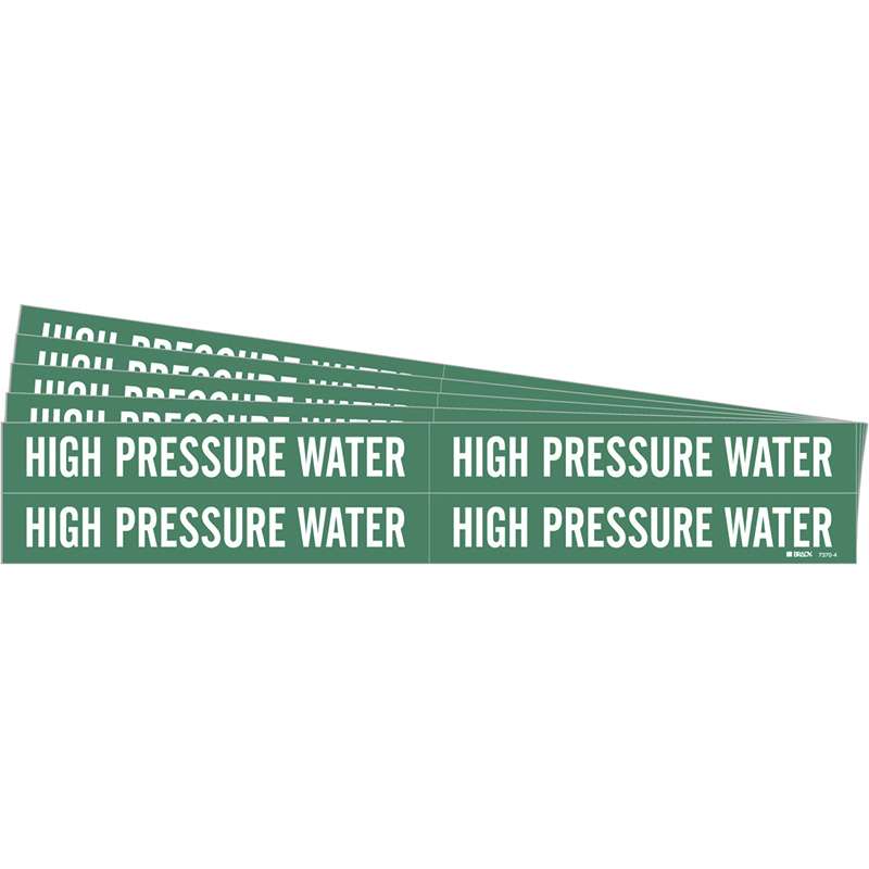 HIGH PRESSURE WATER Pipe Marker Style 4 Vinyl White on Green 4 per Card, 5 PK