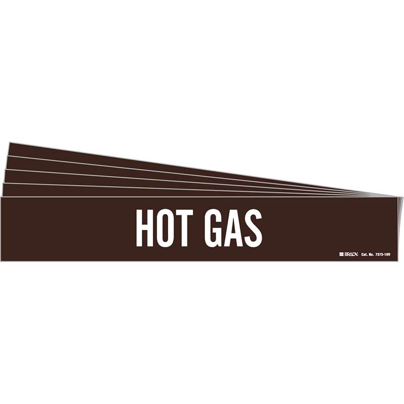 HOT GAS Pipe Marker Style 1HV White on Brown 1 per Card, 5 PK