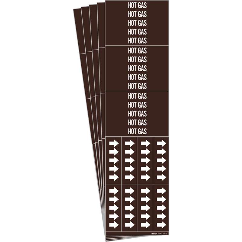 HOT GAS Pipe Marker Style 3C with Arrows White on Brown 3 per Card, 5 PK