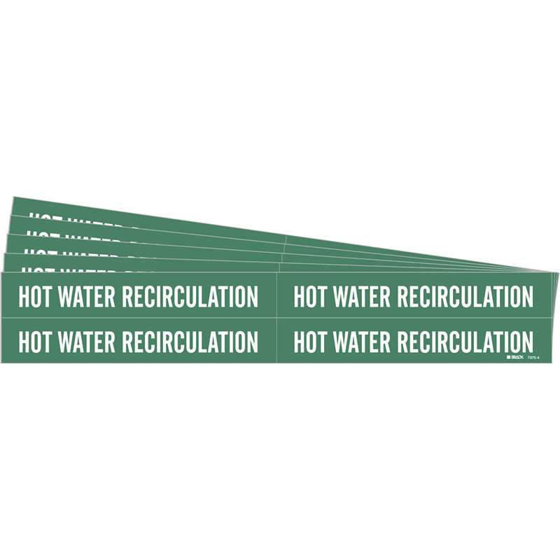HOT WATER Recircul Pipe Marker Style 4 White on Green 4 per Card, 5 PK