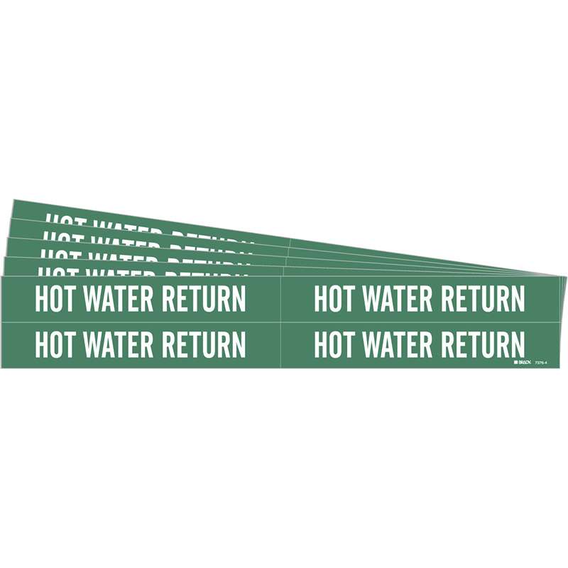 HOT WATER RETURN Pipe Marker Style 4 White on Green 4 per Card, 5 PK