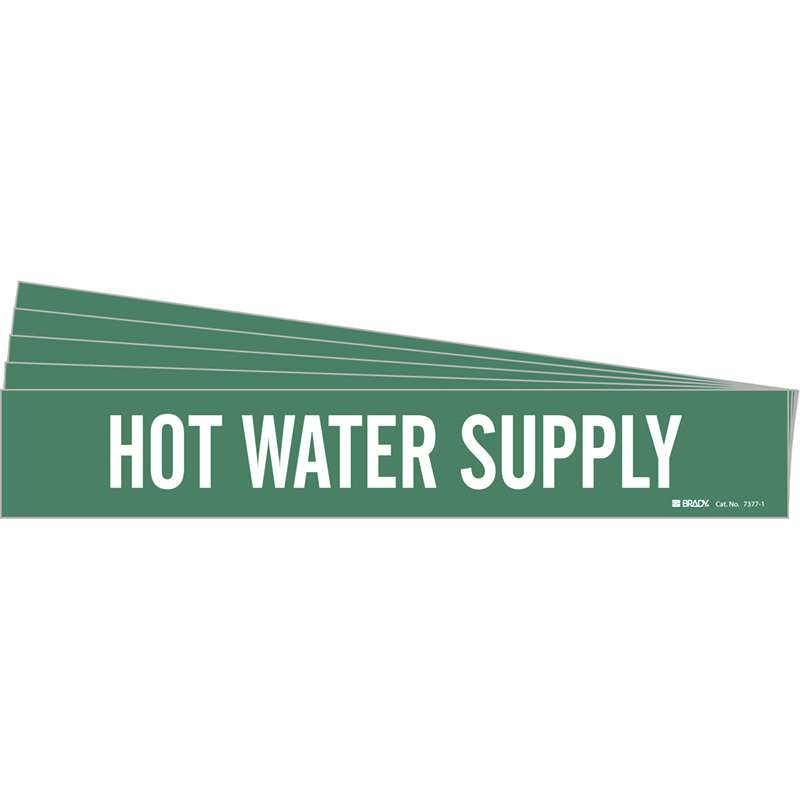 HOT WATER SUPPLY Pipe Marker Style 1 White on Green 1 per Card, 5 PK