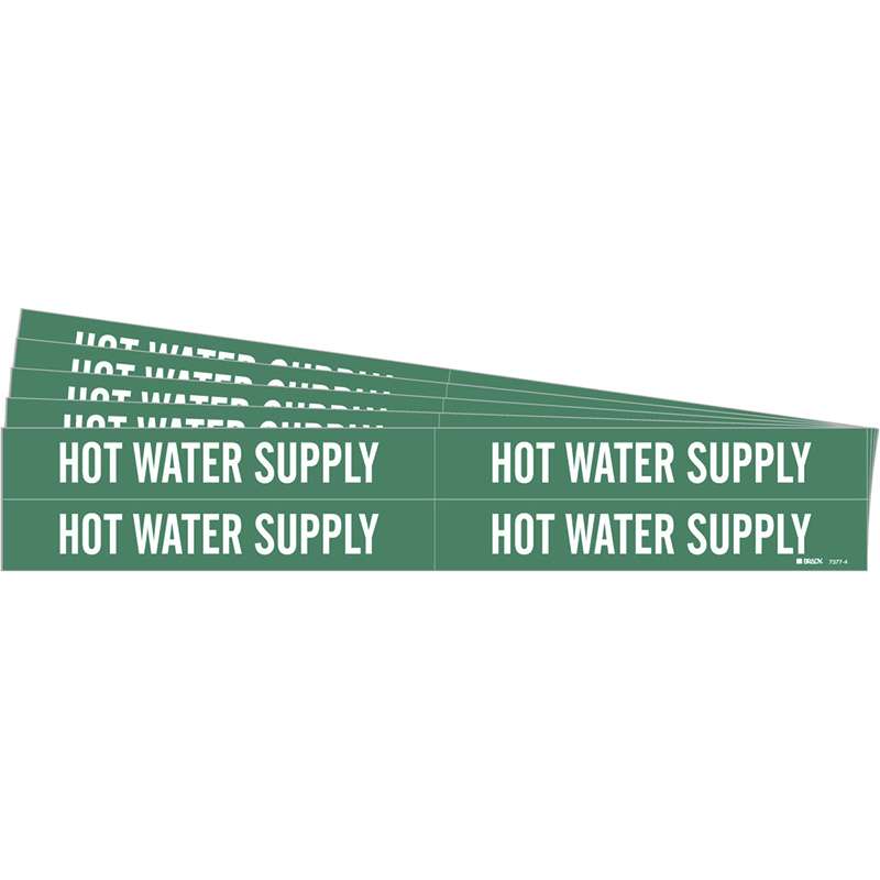 HOT WATER SUPPLY Pipe Marker Style 4 White on Green 4 per Card, 5 PK
