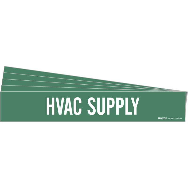 HVAC SUPPLY Pipe Marker Style 1HV White on Green 1 per Card, 5 PK