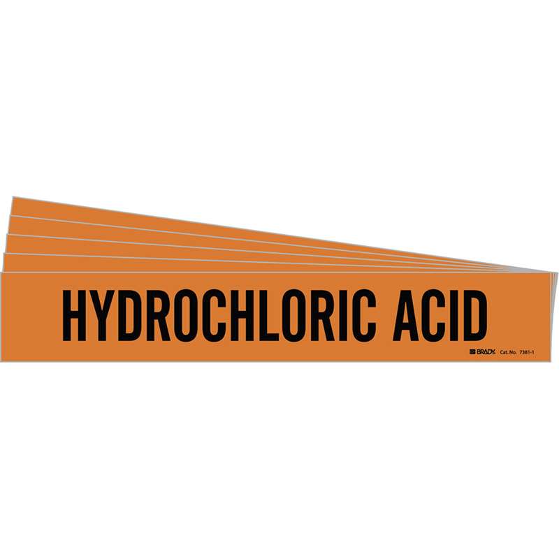 HYDROCHLORIC ACID Pipe Marker Style 1 Black on Orange 1 per Card, 5 PK