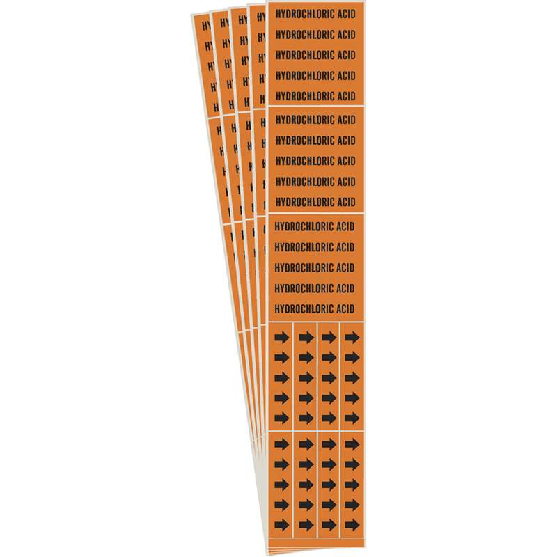 HYDROCHLORIC ACID Pipe Marker Style 3C Arrows Black on Orange 3 per Card, 5 PK