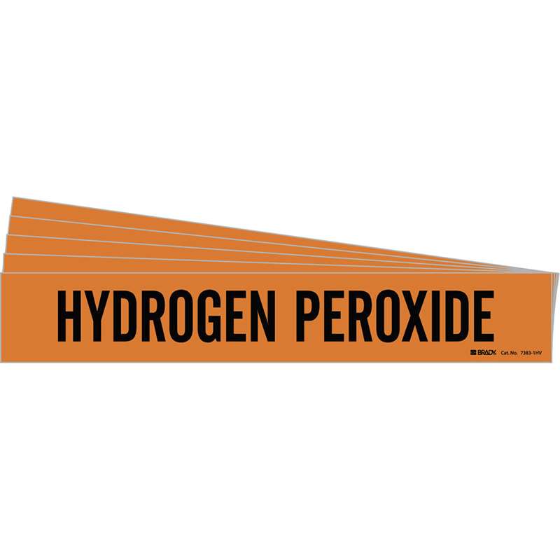 HYDROGEN PEROXIDE Pipe Marker Style 1HV Black on Orange 1 per Card, 5 PK