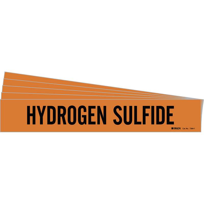 HYDROGEN SULFIDE Pipe Marker Style 1 Black on Orange 1 per Card, 5 PK