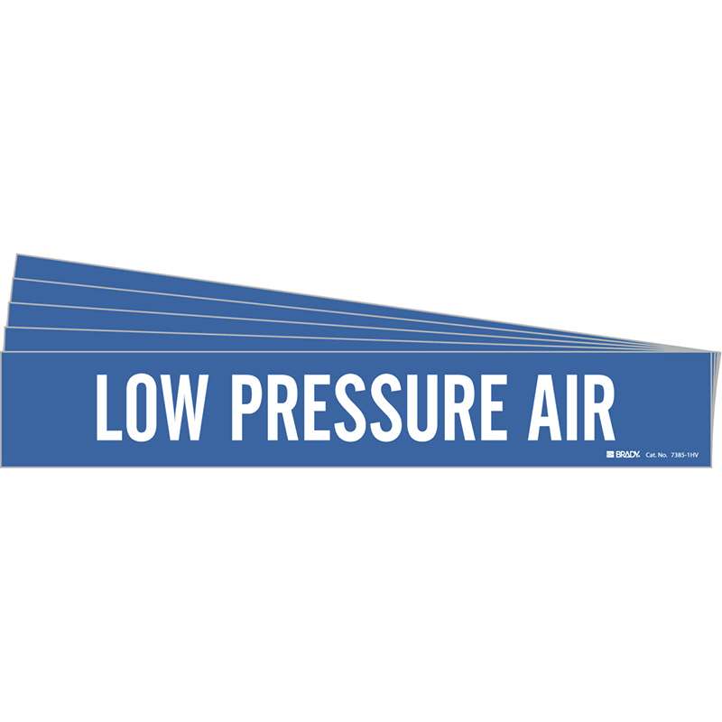LOW PRESSURE AIR Pipe Marker Style 1HV White on Blue 1 per Card, 5 PK