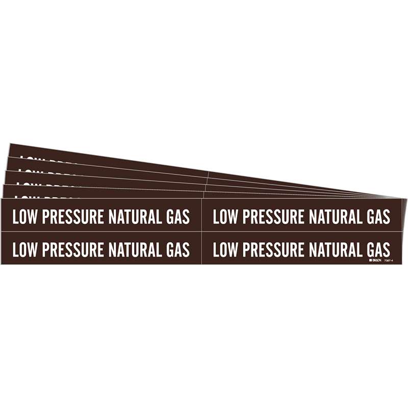 LOW PRESSURE NATURAL GAS Pipe Marker Style 4 White on Brown 4 per Card, 5 PK