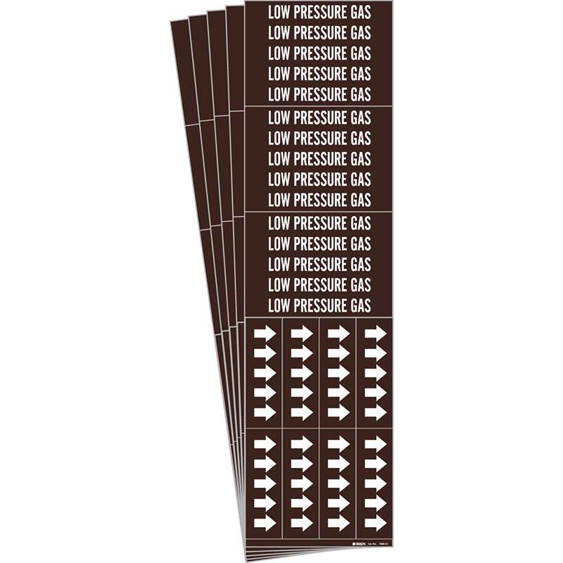 LOW PRESSURE GAS Pipe Marker Style 3C Arrows White on Brown 3 per Card, 5 PK