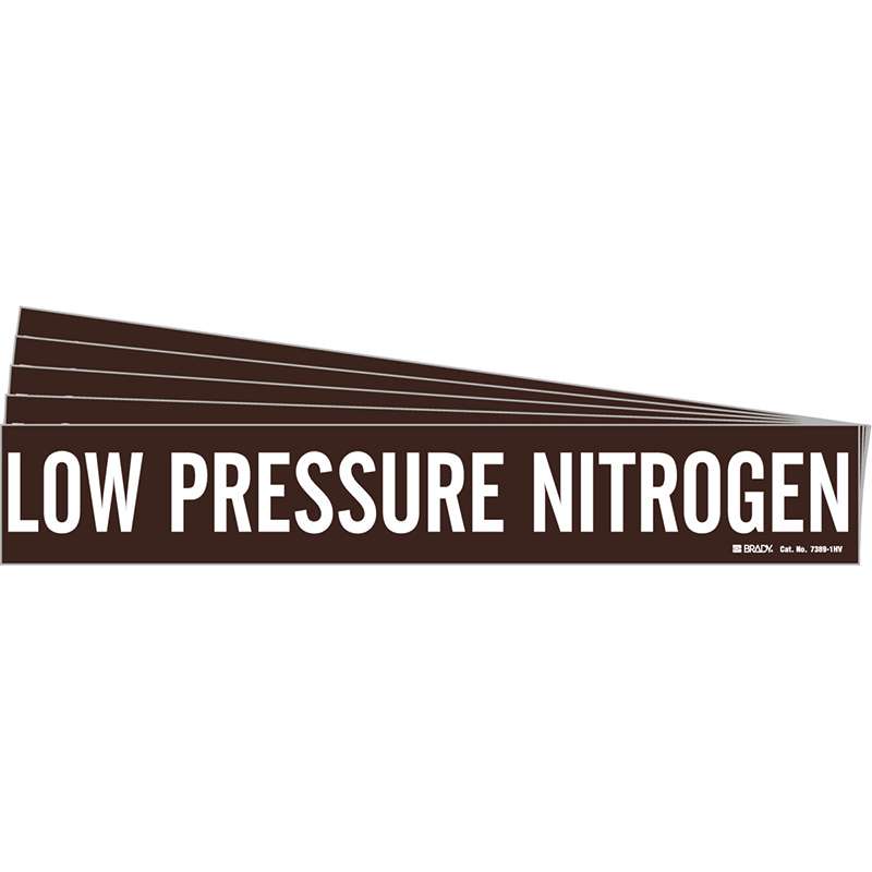 LOW PRESSURE NITROGEN Pipe Marker Style 1HV White on Brown 1 per Card, 5 PK