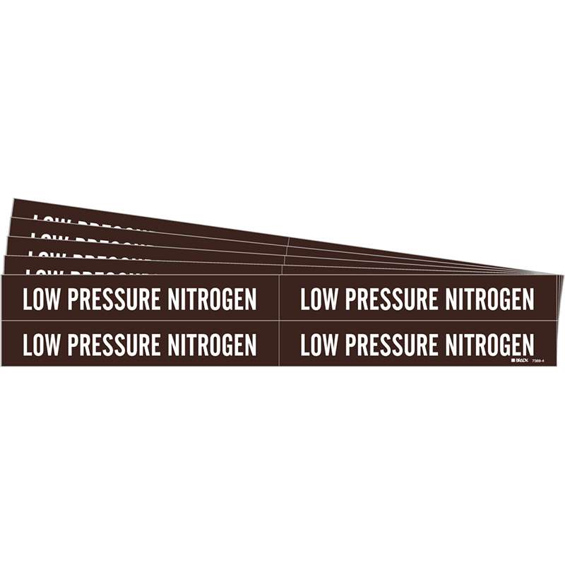 LOW PRESSURE NITROGEN Pipe Marker Style 4 White on Brown 4 per Card, 5 PK