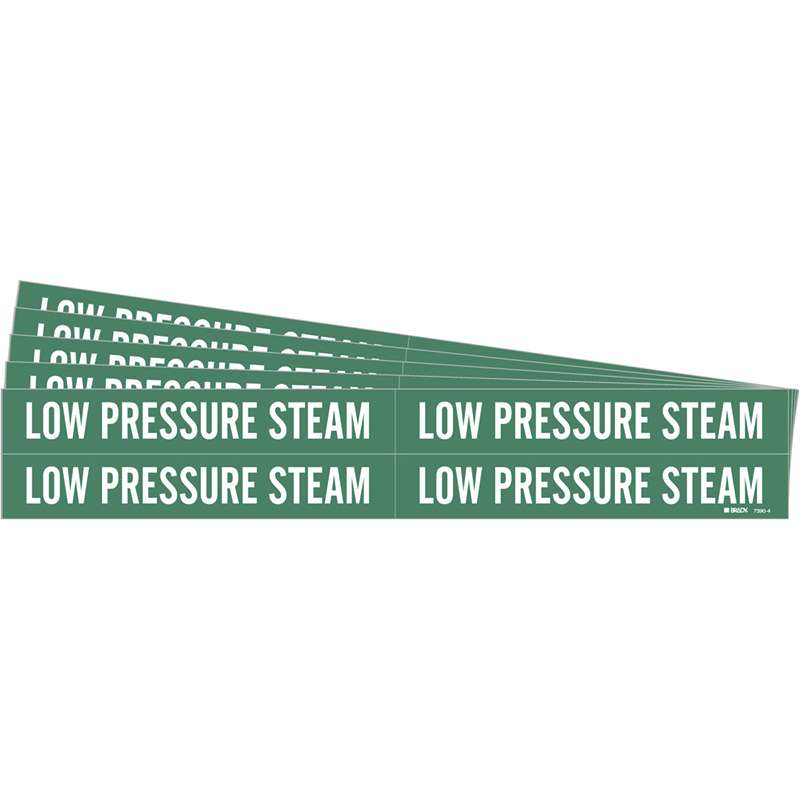 LOW PRESSURE STEAM Pipe Marker Style 4 White on Green 4 per Card, 5 PK