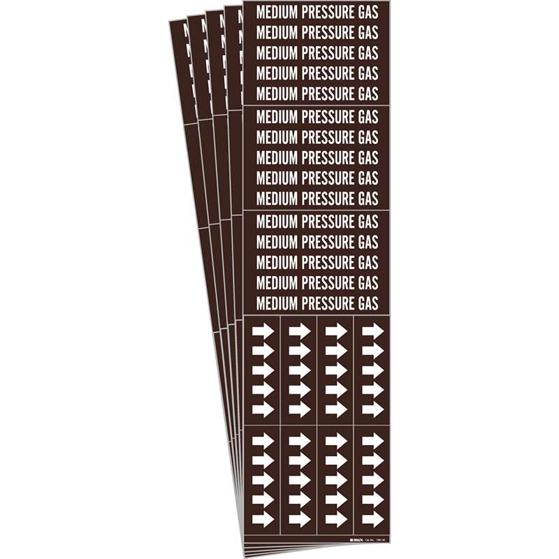 MEDIUM PRESSURE GAS Pipe Marker Style 3C Arrows White on Brown 3 per Card, 5 PK