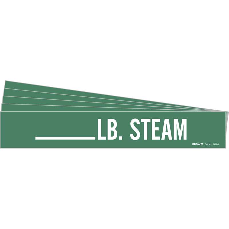 LB. STEAM Pipe Marker Style 1 White on Green 1 per Card, 5 PK