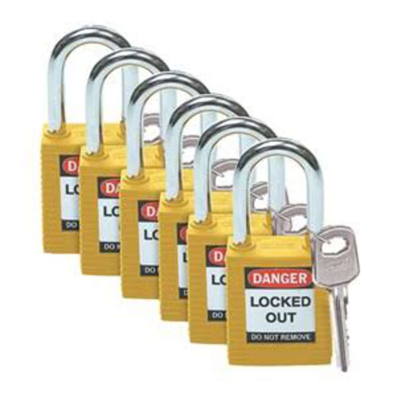 BRADY SFTY PADLOCK, 1.5 IN YEL KA 6/PAC