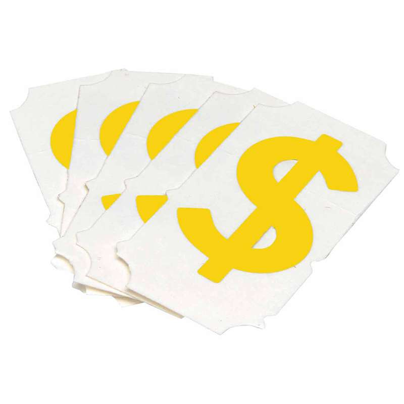 2in Yellow Gothic Font, Quik-Align Labels, Symbol "$", Pack of 10