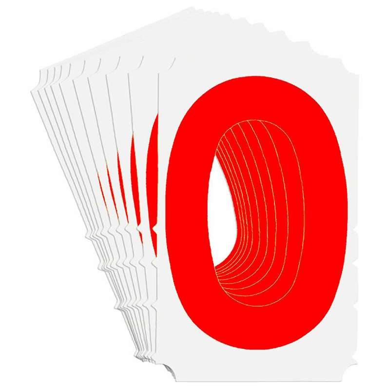 4in Red Gothic Font, Quik-Align Labels Number "0", Pack of 10
