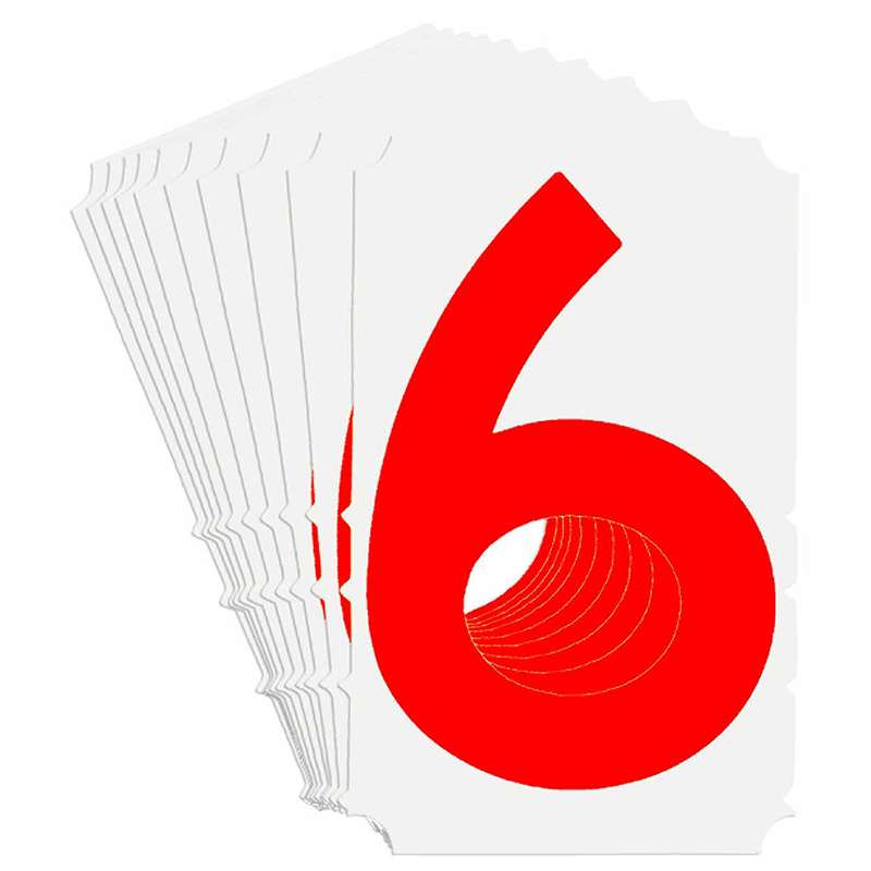 4in Red Gothic Font, Quik-Align Labels Number "6", Pack of 10