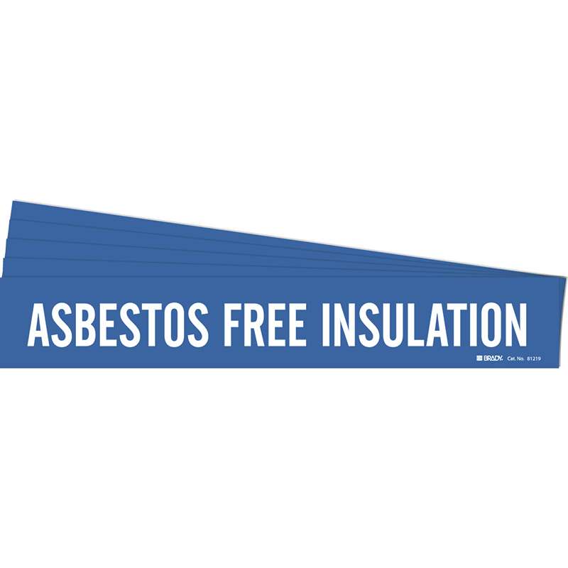 ASBESTOS FREE INSULATION Pipe Marker Style 1HV White on Blue 1 per Card, 5 PK
