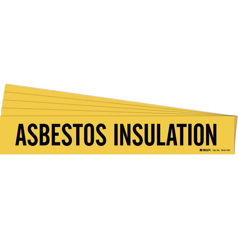 ASBESTOS INSULATION Pipe Marker Style 1HV Black on Yellow 1 per Card, 5 PK
