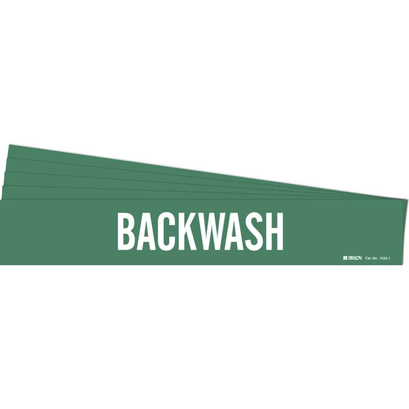 BACKWASH Pipe Marker Style 1 White on Green 1 per Card, 5 PK