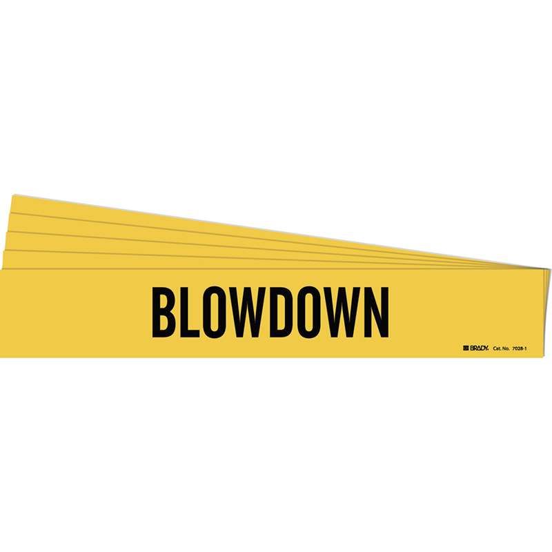 BLOWDOWN Pipe Marker Style 1 Black on Yellow 1 per Card, 5 PK