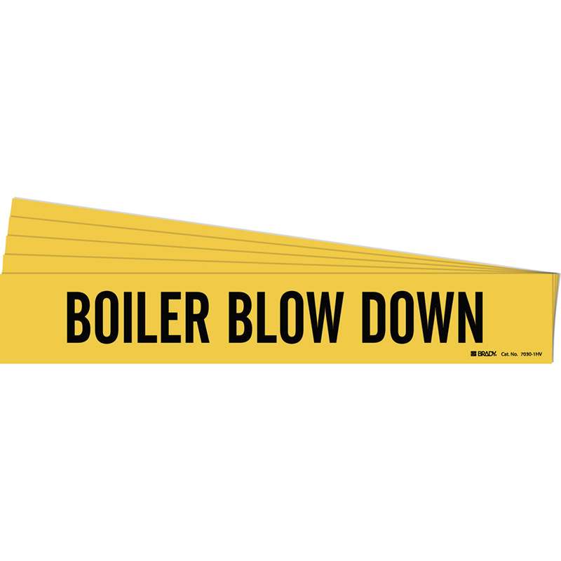 BOILER BLOW DOWN Pipe Marker Style 1HV Black on Yellow 1 per Card, 5 PK