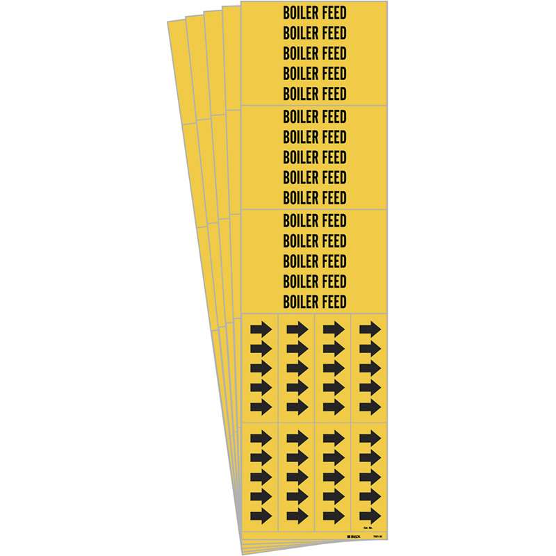 BOILER FEED Pipe Marker Style 3C with Arrows Black on Yellow 3 per Card, 5 PK