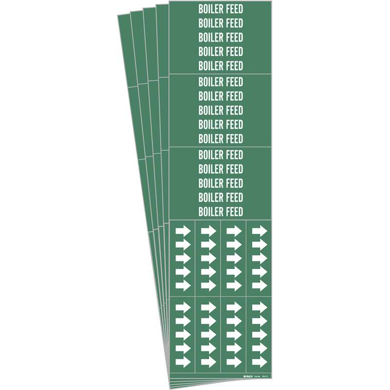 BOILER FEED Pipe Marker Style 3C with Arrows White on Green 3 per Card, 5 PK