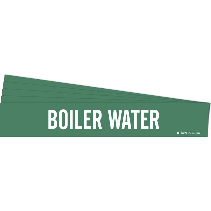 BOILER WATER Pipe Marker Style 1 White on Green 1 per Card, 5 PK