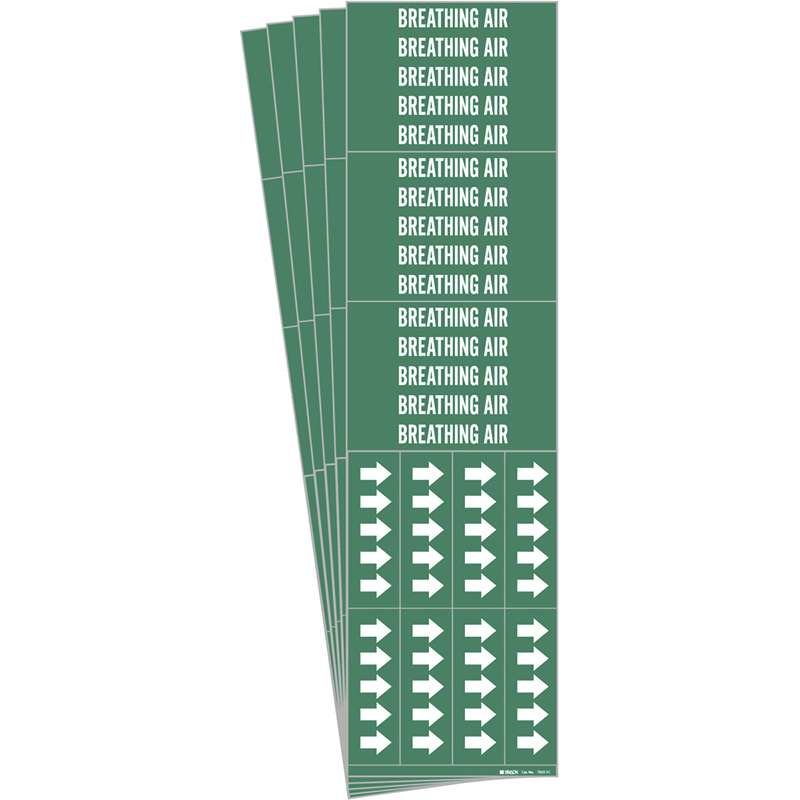 BREATHING AIR Pipe Marker Style 3C with Arrows White on Green 3 per Card, 5 PK