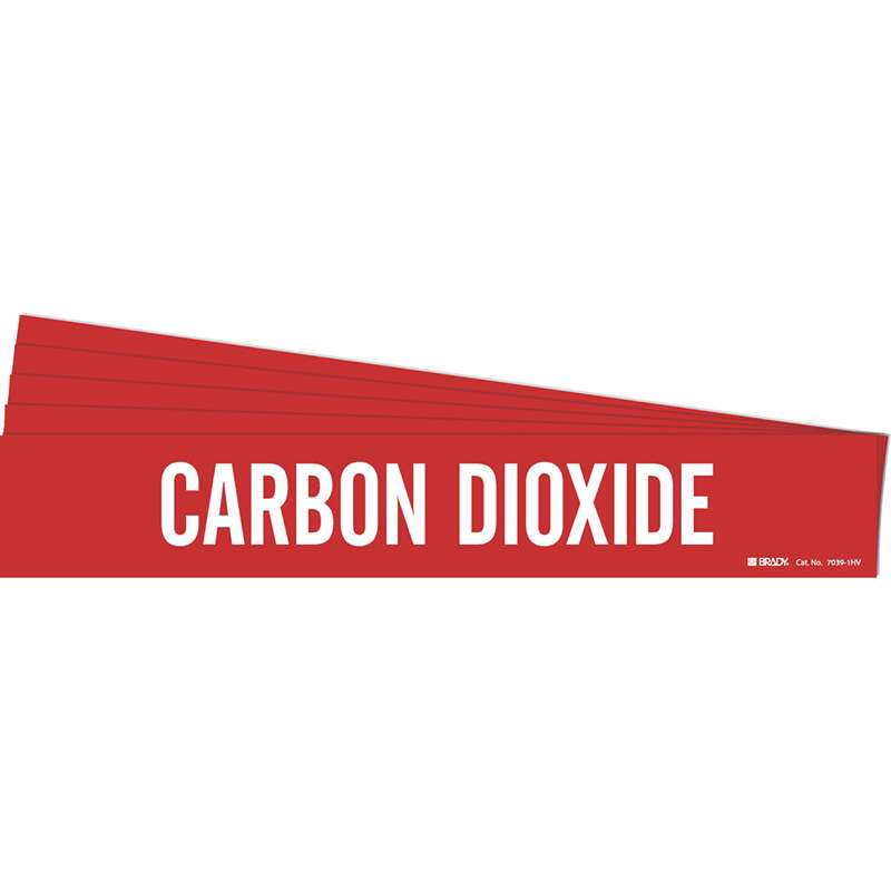CARBON DIOXIDE Pipe Marker Style 1HV White on Red 1 per Card, 5 PK