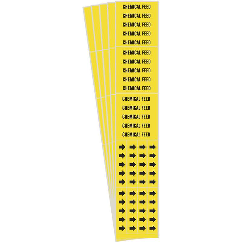 CHEMICAL FEED Pipe Marker Style 3C with Arrows Black on Yellow 3 per Card, 5 PK