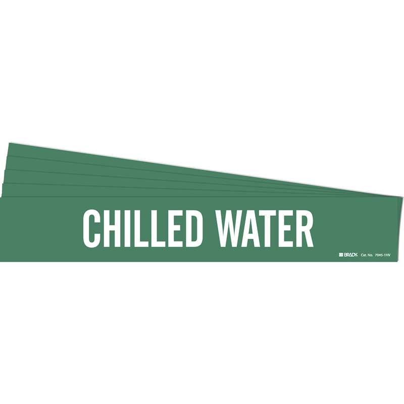 CHILLED WATER Pipe Marker Style 1HV White on Green 1 per Card, 5 PK