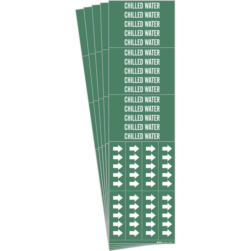 CHILLED WATER Pipe Marker Style 3C with Arrows White on Green 3 per Card, 5 PK
