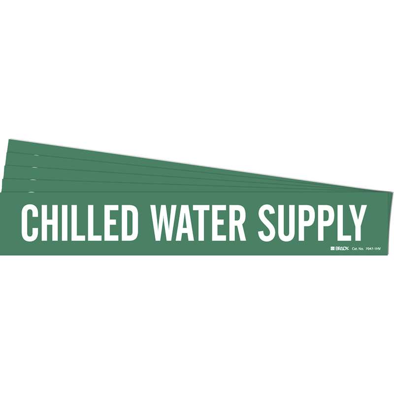 CHILLED WATER SUPPLY Pipe Marker Style 1HV White on Green 1 per Card, 5 PK