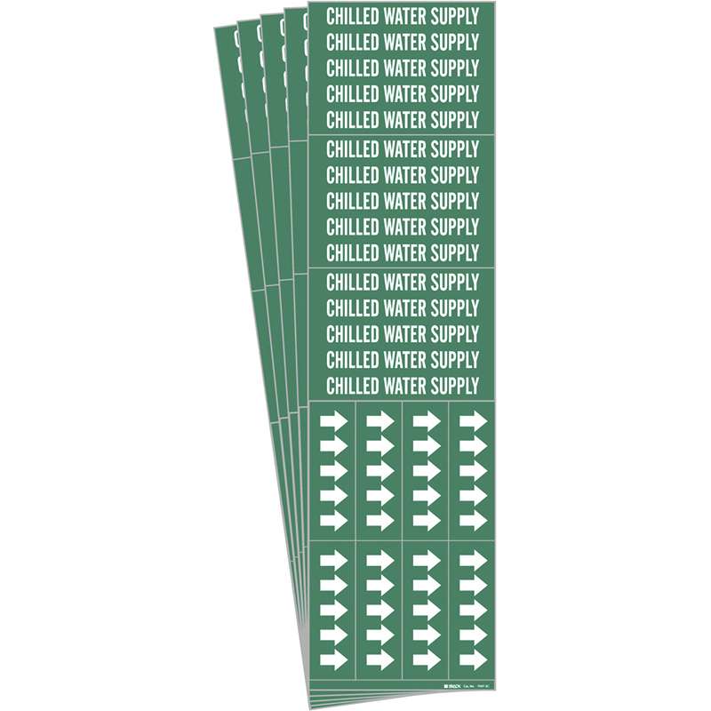 CHILLED WATER SUPPLY Pipe Marker Style 3C Arrows White on Green 3 per Card, 5 PK