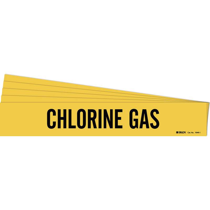 CHLORINE GAS Pipe Marker Style 1 Black on Yellow 1 per Card, 5 PK