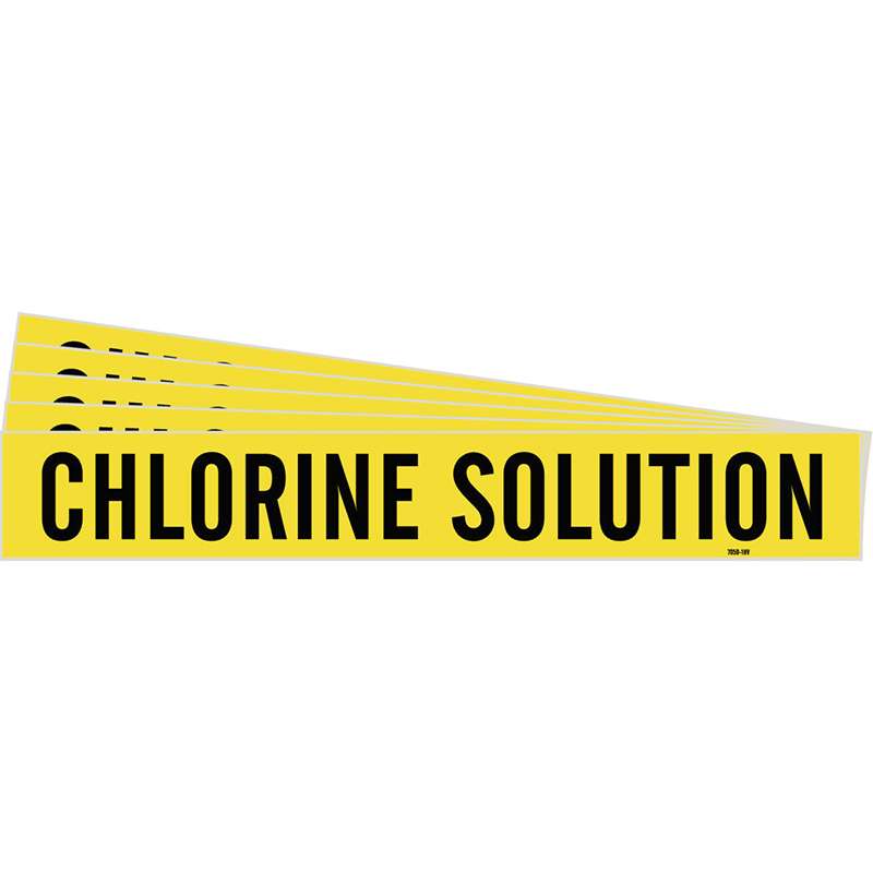CHLORINE SOLUTION Pipe Marker Style 1HV Black on Yellow 1 per Card, 5 PK