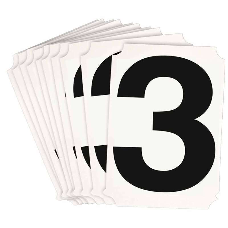 3in Black Helveticia Font, Quik-Align Number "3", Pack of 10 Labels