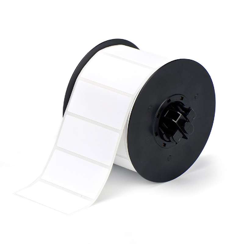 BBP31 Labels, Pre-cut and Blank, 1.125" x 2.85", Vinyl Film with Permanent Adhesive, 300/Roll, Whit