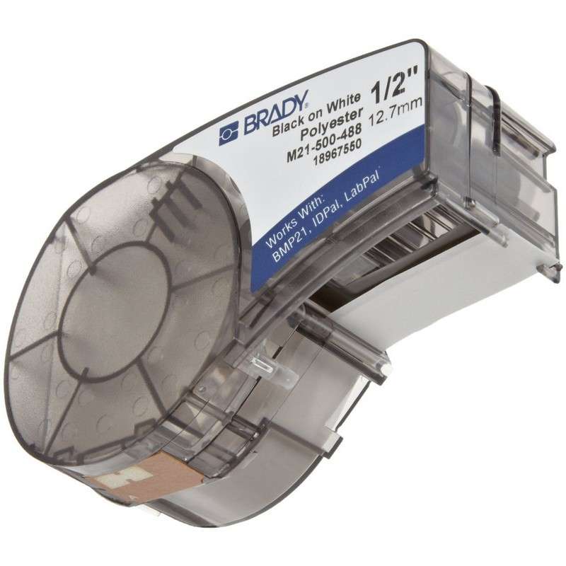 M Series Solvent and Chemical Resistant Polyester Labels 0.5in W x 21ft L Black on White