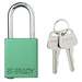 Aluminum Safety Padlock, Keyed Different, Green, 1.5" Steel Shackle