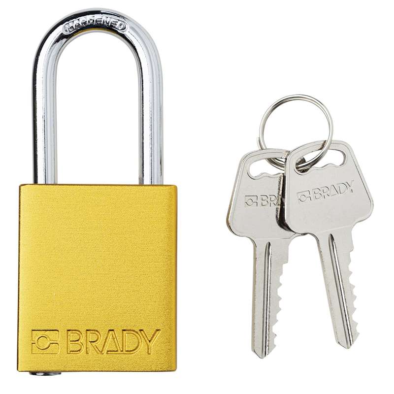 Aluminum Safety Padlock, Keyed Different, Yellow, 1.5" Steel Shackle